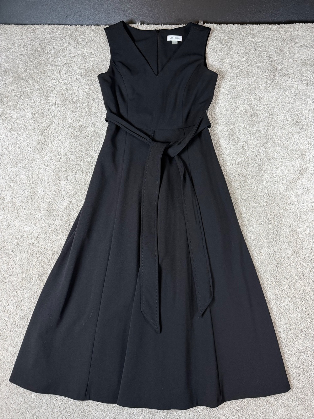Calvin Klein Sleeveless Belted Midi Fit‎ & Flare Black Dress Women’s Size 2